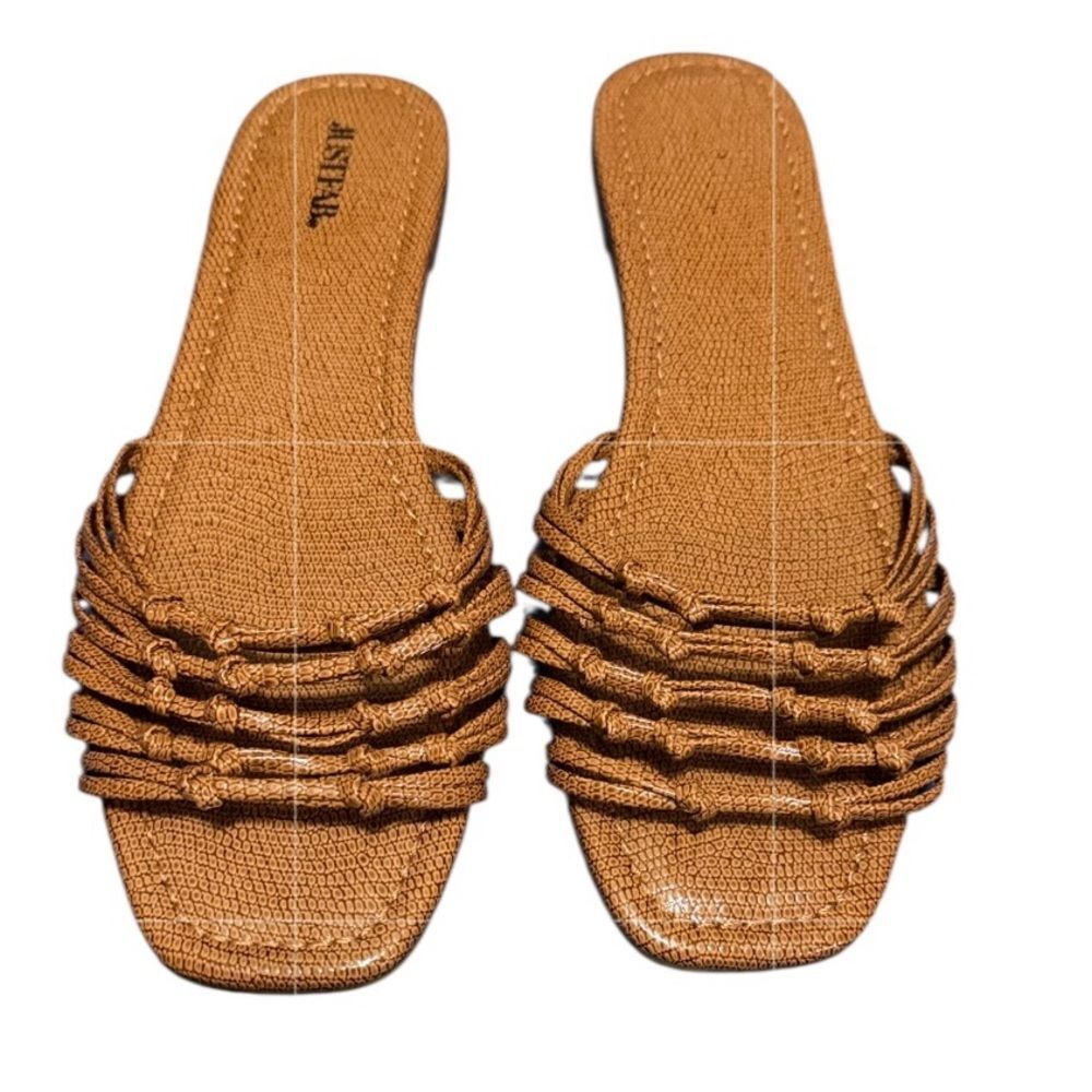 Justfab Tan Slip on Sandals(Size 9)